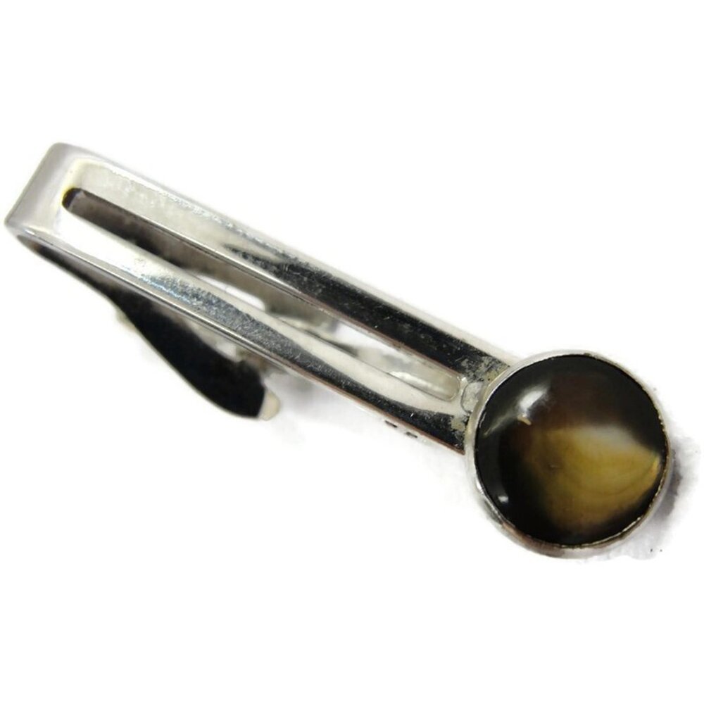 Tie Clip Silver Tone Black Sapphire Vintage Men Dress Accessories
